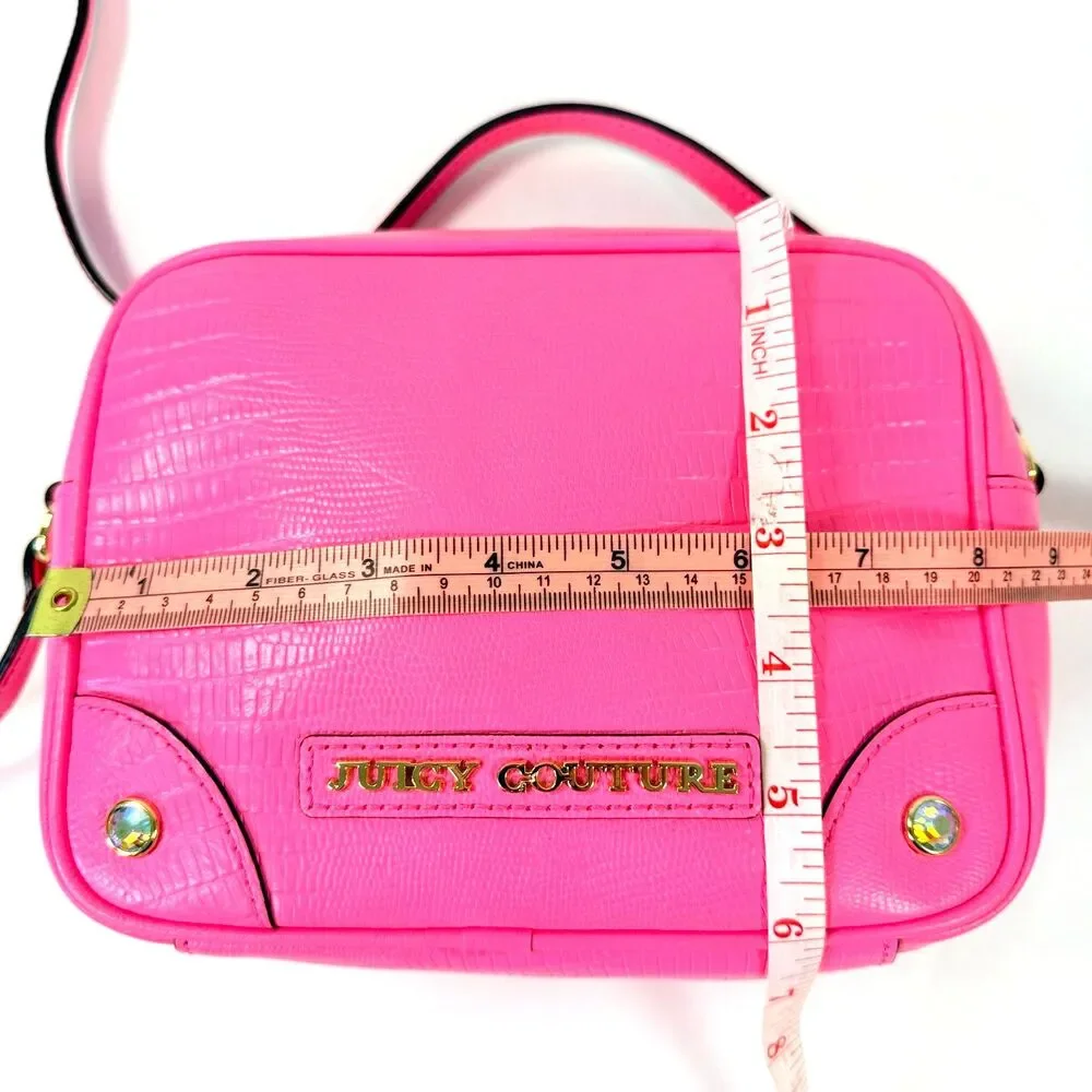 RARE NWT‎ Juicy Couture Pink Purse Camera Bag Leather Lizard Embossed Crossbody
